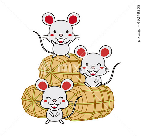 米俵と3匹のねずみたちのイラスト素材
