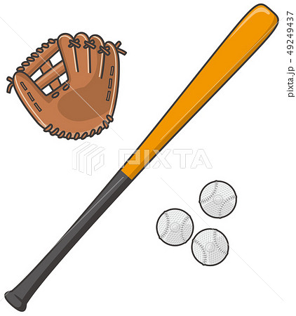野球のバットとグローブと軟式ボールのイラスト素材