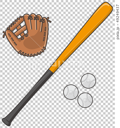 野球のバットとグローブと軟式ボールのイラスト素材
