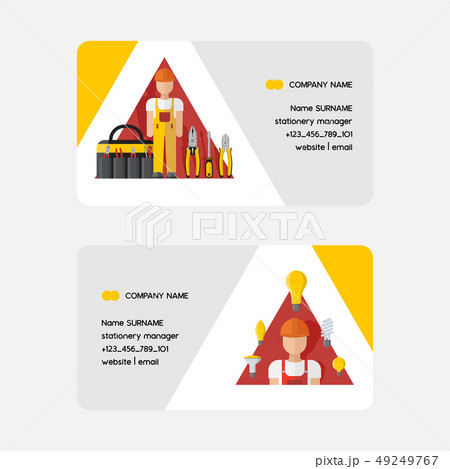 Electricity vector business card electrician character power electrical socket bulbs energy of solar 49249767