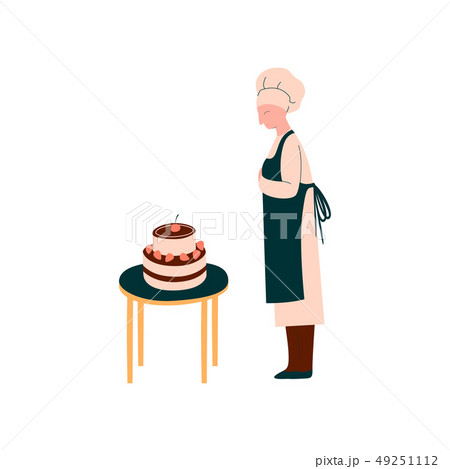 Female Cook Making And Decorating Cake のイラスト素材