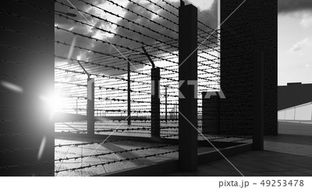 fence with barbed wire 3d rendering 49253478