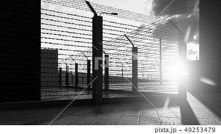 fence with barbed wire 3d rendering fence with barbed wire 3d rendering 49253479