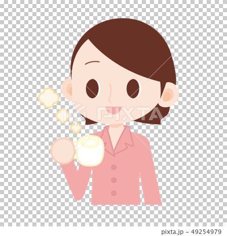 ピンクのパジャマの女性 ホットミルクを飲む ピンクのパジャマの女性 ホットミルクを飲む 49254979