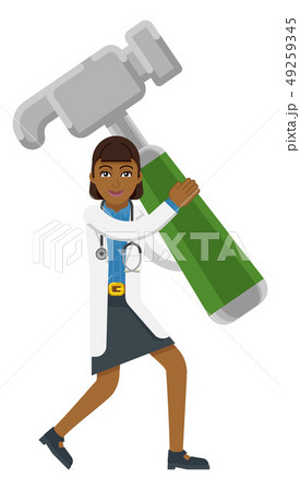 Asian Doctor Woman Holding Hammer Mascot 49259345