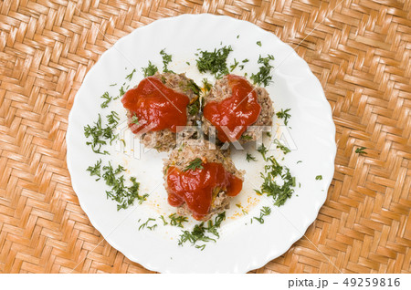 meatballs with salad and sauce meatballs with salad and sauce 49259816