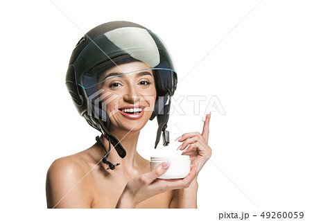 Portrait of attractive woman in motorbike helmet 49260059
