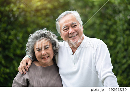 Portrait of Asian Senior Couple smiling. Portrait of Asian Senior Couple smiling. 49261339