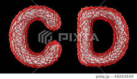 Realistic 3D letters set C, D made of red plastic. 49263640