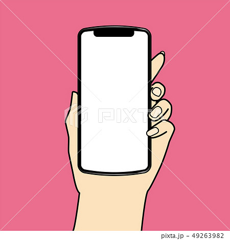 スマホを持つ左手のイラスト 主線 無地の画面 Hand With Smartphoneのイラスト素材