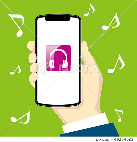 スマホを持つ左手のイラスト 主線 音楽のアプリ アイコン Hand With Smartphoneのイラスト素材