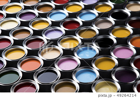 Full Buckets of rainbow colored oil paint 49264214