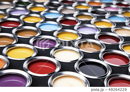 Full Buckets of rainbow colored oil paint 49264229