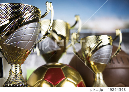 Group of sports equipment, Winner background Group of sports equipment, Winner background 49264548