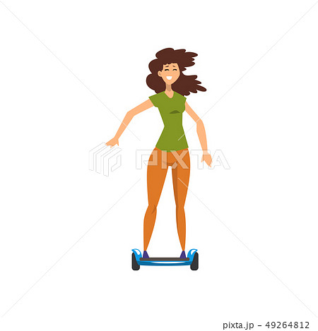 Happy Girl Riding On Hoverboard Vector Stock Illustration