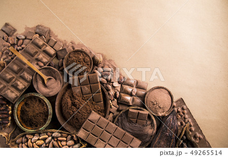 Cocoa pod, Chocolate sweet background Cocoa pod, Chocolate sweet background 49265514