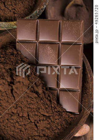 Chocolate bar, candy sweet, cacao beans and powder 49265720