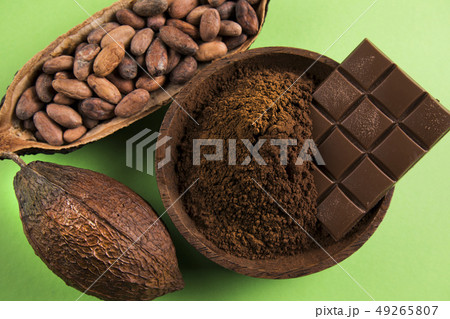 Cocoa pod, Chocolate sweet background Cocoa pod, Chocolate sweet background 49265807