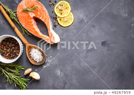 Raw salmon steak ready to cook 49267959