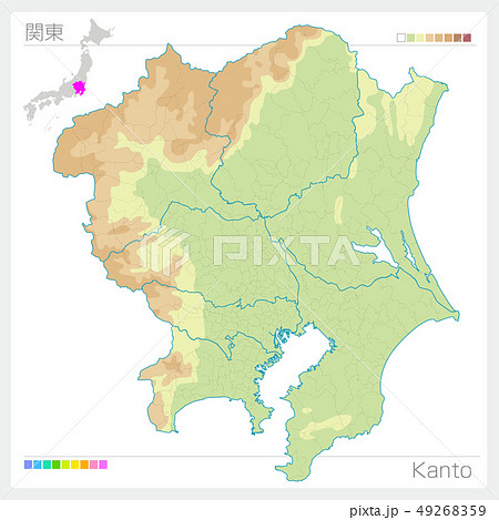 関東の地図 Kanto 等高線 色分け のイラスト素材