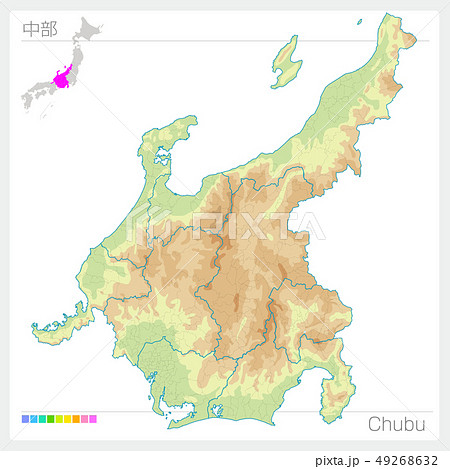 中部の地図 Chubu 等高線 色分け のイラスト素材