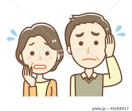 シニア 夫婦 不安 上半身のイラスト素材