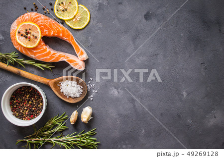 Raw salmon steak ready to cook 49269128