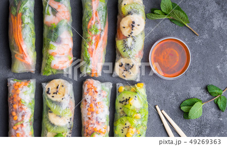 Fresh assorted spring rolls 49269363