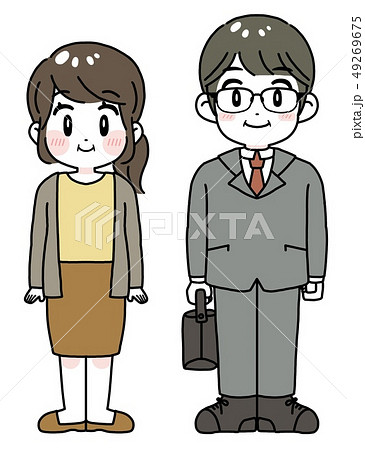 スーツの男性と私服の女性　イラストセット 49269675