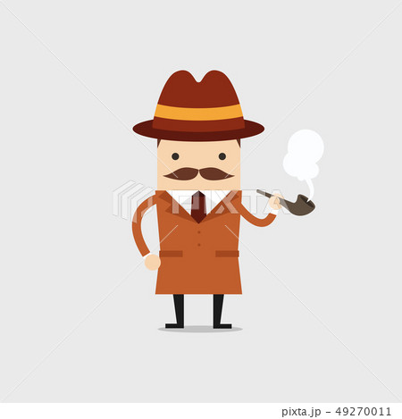 Detective man character smoking pipe. Detective man character smoking pipe. 49270011