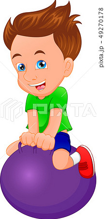 little boy cartoon playing balloon 49270178