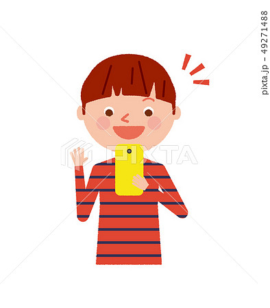 スマホ 子供 笑顔 イラスト ベクターのイラスト素材