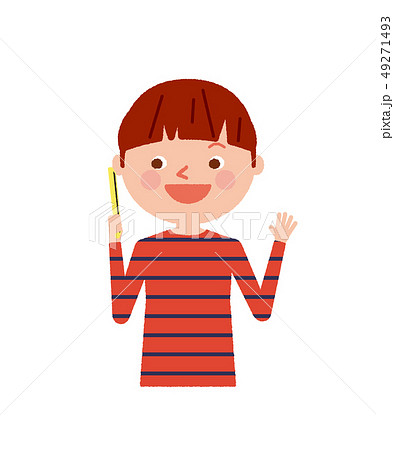 スマホ　子供　通話　イラスト　ベクター 49271493