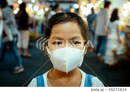 Cute asian child girl wearing protection mask 49272814