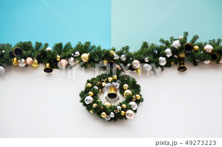 Christmast tree decoration on pastel green blue 49273223