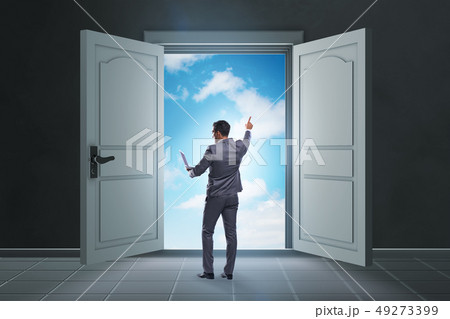 Businessman entering big large door 49273399