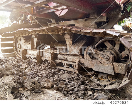 Close-up of Crawler tracks combine harvesters of 49276684