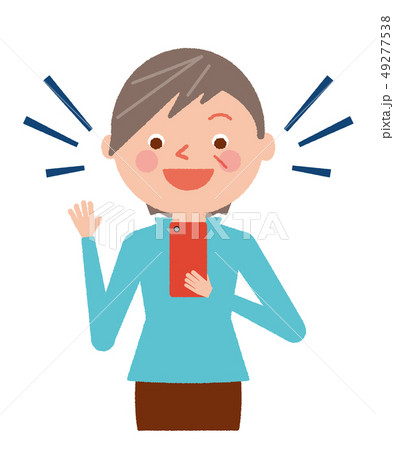 スマホ　喜ぶ　 女性　シニア イラストベクター 49277538