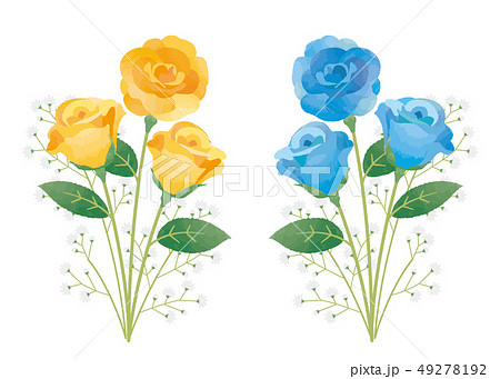 黄色いバラ 青いバラのイラスト素材