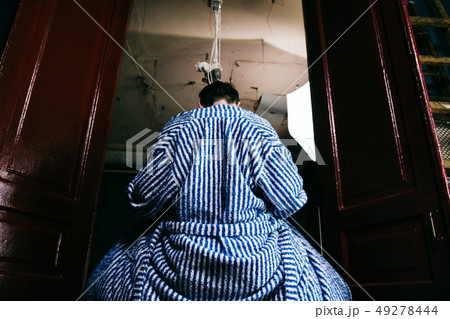 Brutal Man Who Took a Shower Dressed in a Blue Bathrobe. Brutal Man Who Took a Shower Dressed in a Blue Bathrobe. 49278444