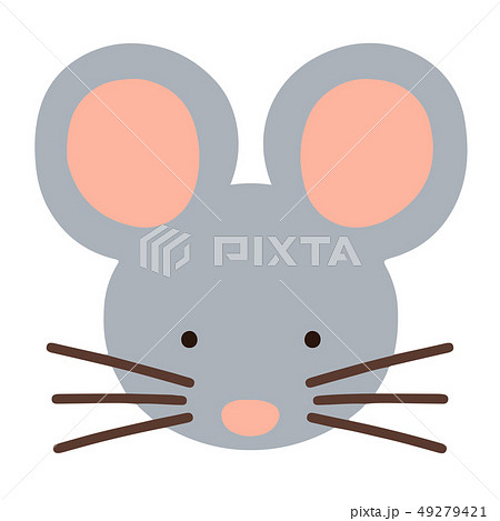 シンプルで可愛い灰色のネズミの頭のイラスト 主線なしのイラスト素材