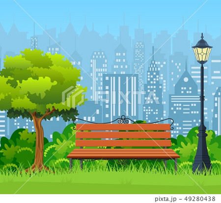 Bench with tree and lantern in the Park. 49280438