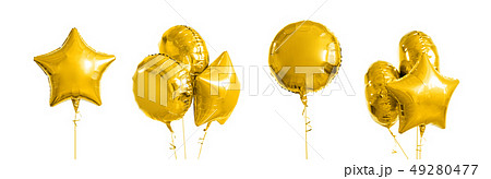 many metallic gold helium balloons on white 49280477