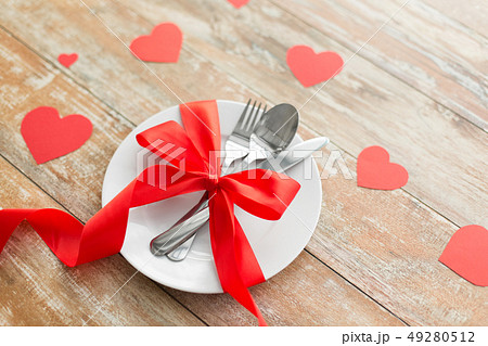close up of table setting for valentines day close up of table setting for valentines day 49280512