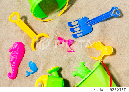 close up of sand toys kit on summer beach 49280577