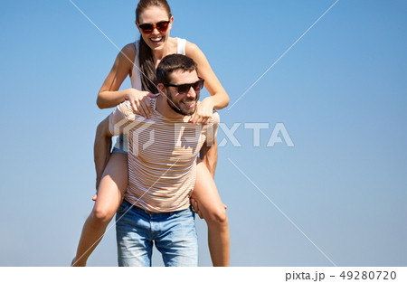 happy couple having fun in summer happy couple having fun in summer 49280720