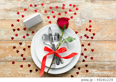 close up of table setting for valentines day close up of table setting for valentines day 49281229