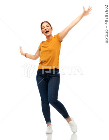 happy young woman or teenage girl having fun 49282602