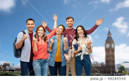 happy students celebrating success over london 49284540