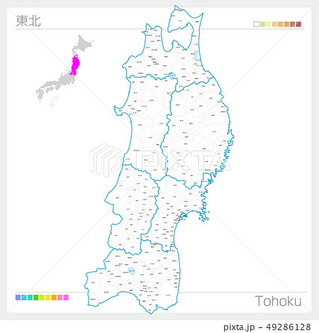 東北の地図・Tohoku（白地図風）